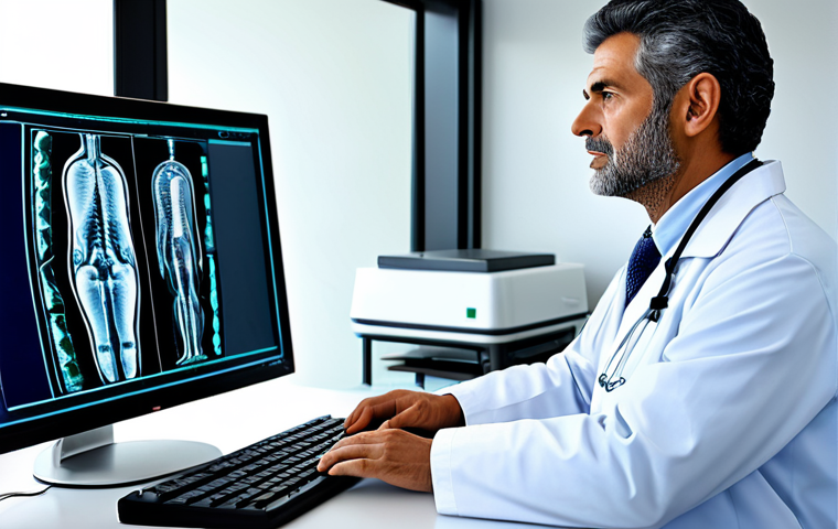 AI-Assisted Diagnosis**
"A Portuguese doctor, fully clothed in professional attire, reviewing a medical scan on a computer screen with AI diagnostic software, modern hospital environment, safe for work, appropriate content, perfect anatomy, correct proportions, family-friendly, digital art, high resolution."
**