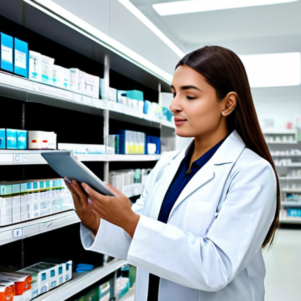 Pharmaceutical Supply Chain Transparency**
"A brightly lit, modern pharmacy. A pharmacist, fully clothed in a professional uniform, scans a medicine package with a tablet. The tablet displays a detailed blockchain interface showing the medicine's journey from manufacturer to pharmacy. Background: clean shelves stocked with medications, patients waiting appropriately distanced. Focus on: transparency, technology, and trust. Safe for work. Appropriate content. Fully clothed. Professional. Perfect anatomy. Natural proportions. High quality."
**