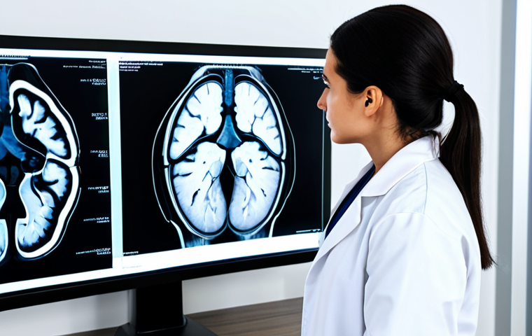 AI-Assisted Medical Diagnosis**
"A bright and modern doctor's office. A female doctor, fully clothed in a professional white coat, reviews a medical scan (MRI or CT scan) displayed on a large monitor. The scan clearly shows an AI overlay highlighting potential areas of concern. The doctor appears thoughtful and focused. Safe for work, appropriate content, professional, perfect anatomy, correct proportions, well-formed hands, modest attire, clean and well-lit environment."
**