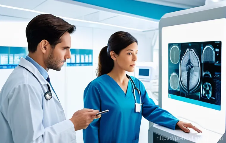 의료 인력의 기술 교육 필요성 - **Prompt:** A highly focused female medical professional, wearing clean, modern scrubs and a surgica...