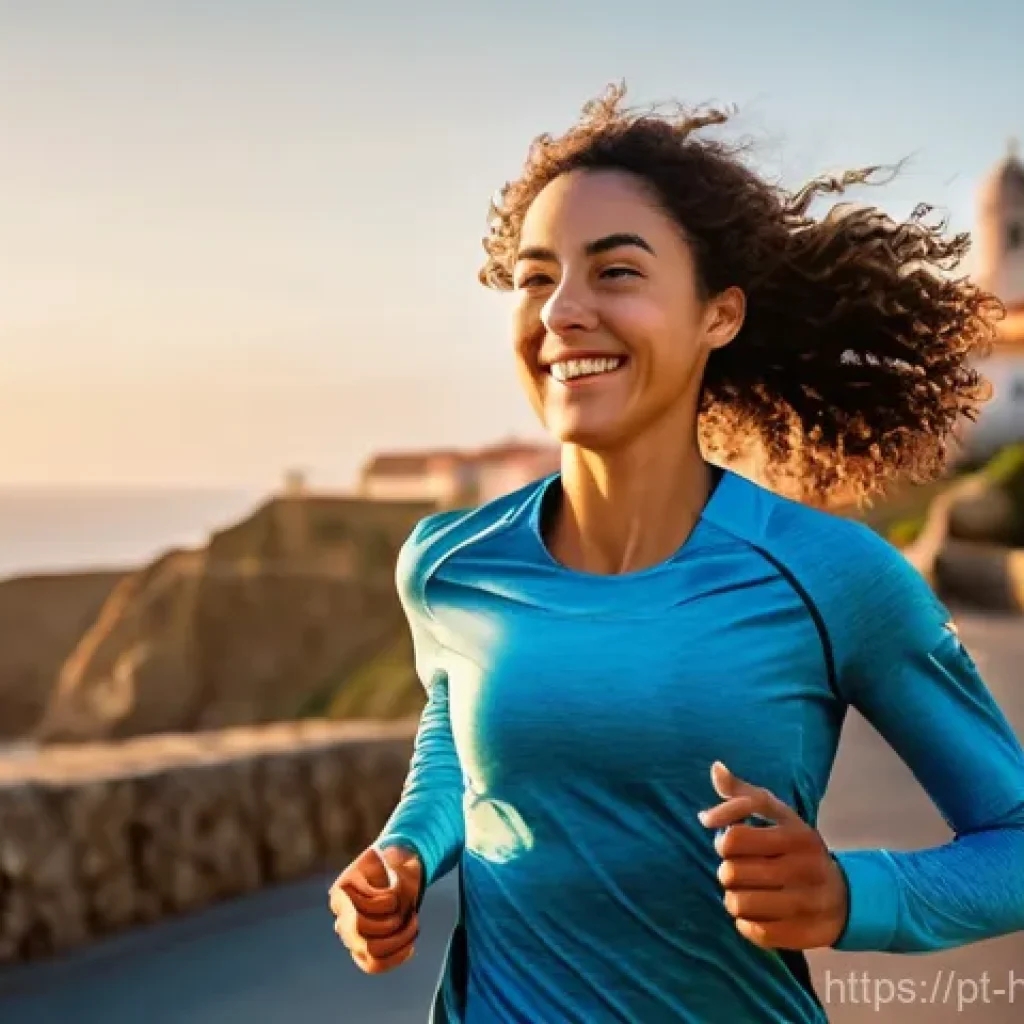 모바일 건강 관리의 성공 사례 - **Prompt:** A young woman, in her late 20s, with a radiant and authentic smile, is gracefully joggin...