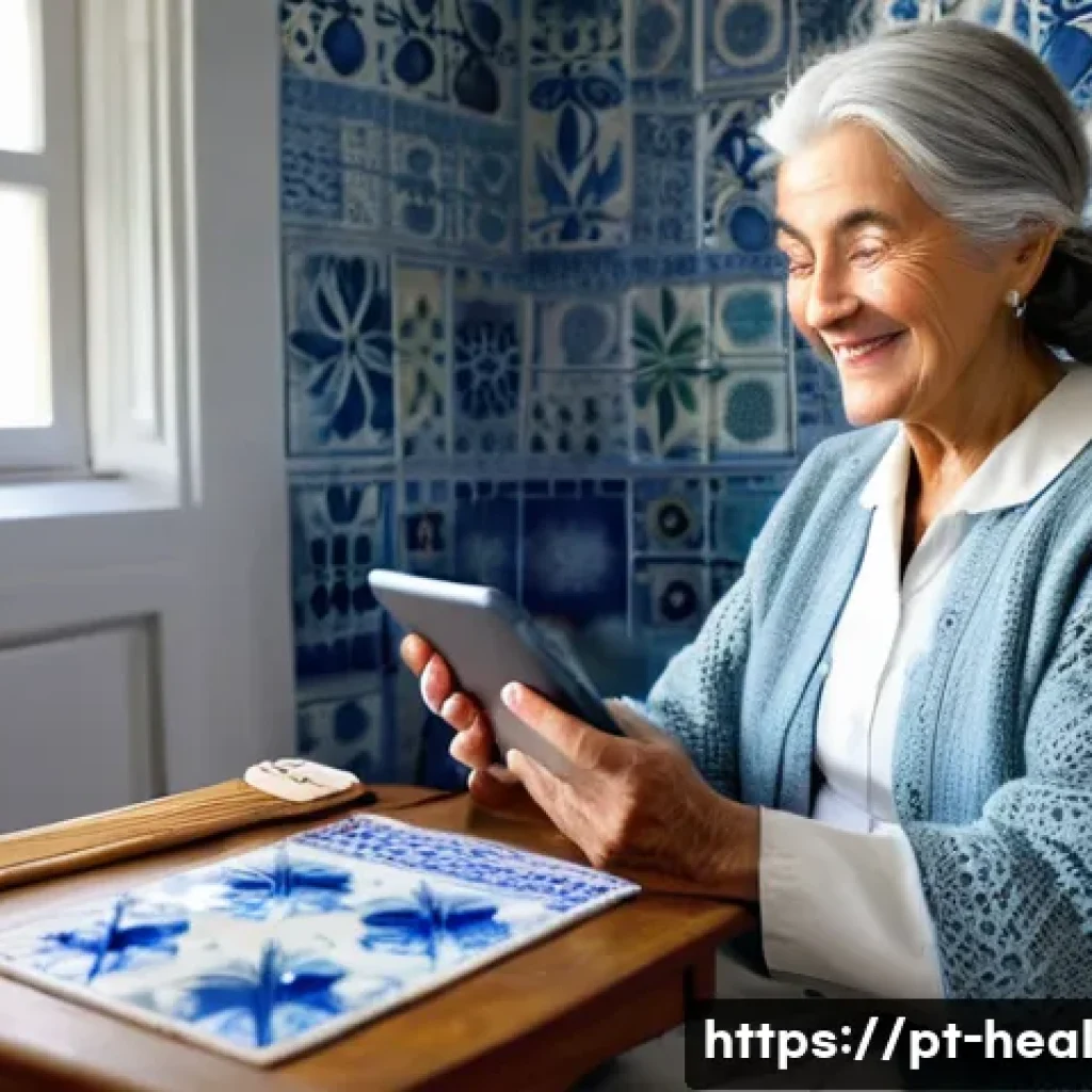 의료 시스템의 글로벌 혁신 사례 - **Prompt 1: Telemedicine in a Portuguese Rural Home**
"A heartwarming scene depicting an elderly...