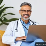 Home 20 의료 시스템의 변화에 대한 대중의 인식 - A Brazilian telemedicine consultation scene showing a middle-aged patient in casual clothing sitting...