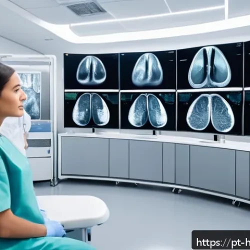 Home 17 AI 기반 질병 진단 시스템 비교 - A modern hospital radiology room with advanced AI diagnostic systems displayed on sleek monitors, sh...