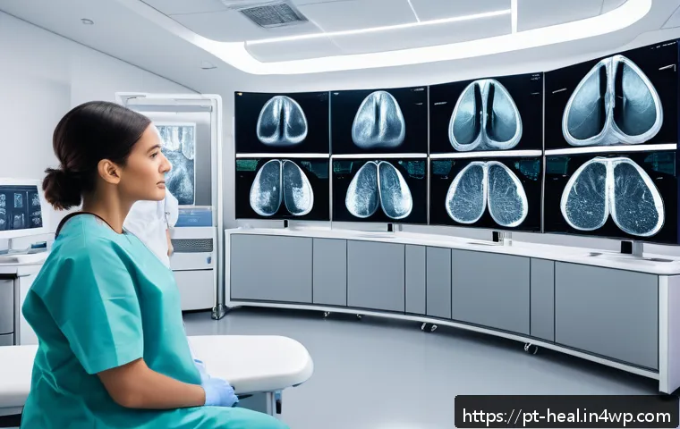 AI 기반 질병 진단 시스템 비교 - A modern hospital radiology room with advanced AI diagnostic systems displayed on sleek monitors, sh...